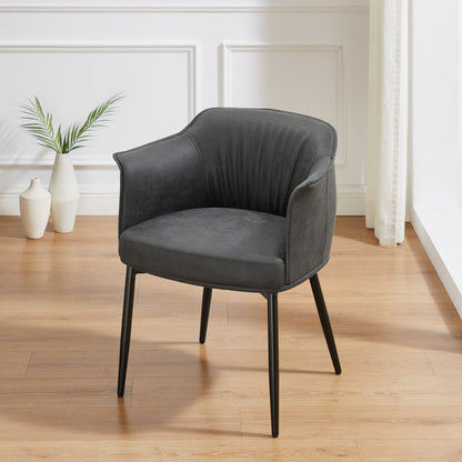 25" Charcoal And Black Faux Leather Distressed Arm Chair